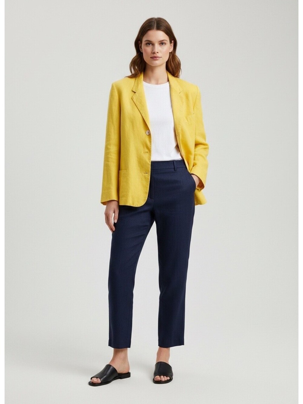 Vintage Saks Fifth Avenue Yellow Linen Blazer Power Suit Jacket Size 12